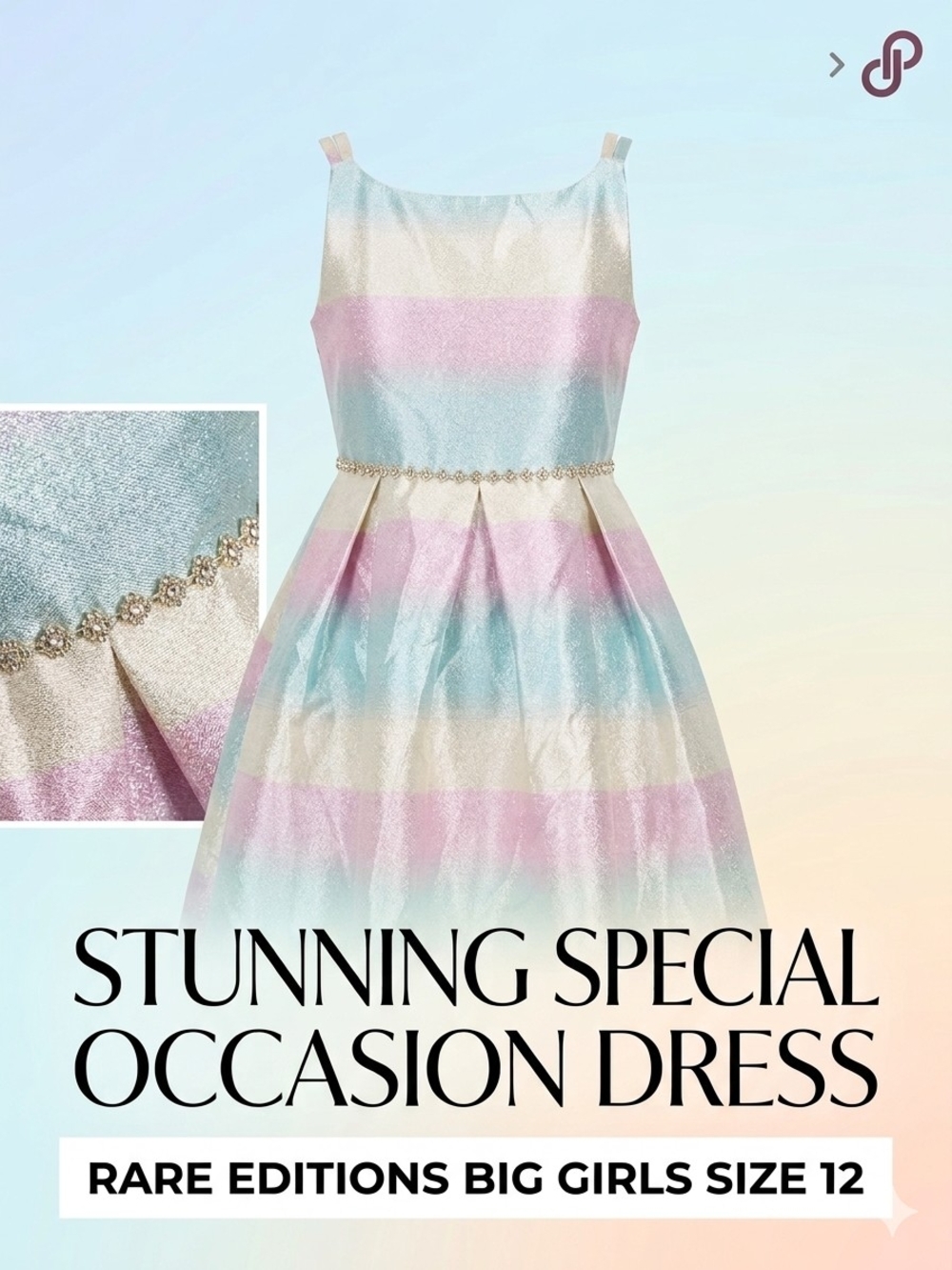 Rare Editions Pastel Metallic Stripe Party Dress Big Girls Size 12 Shimmer